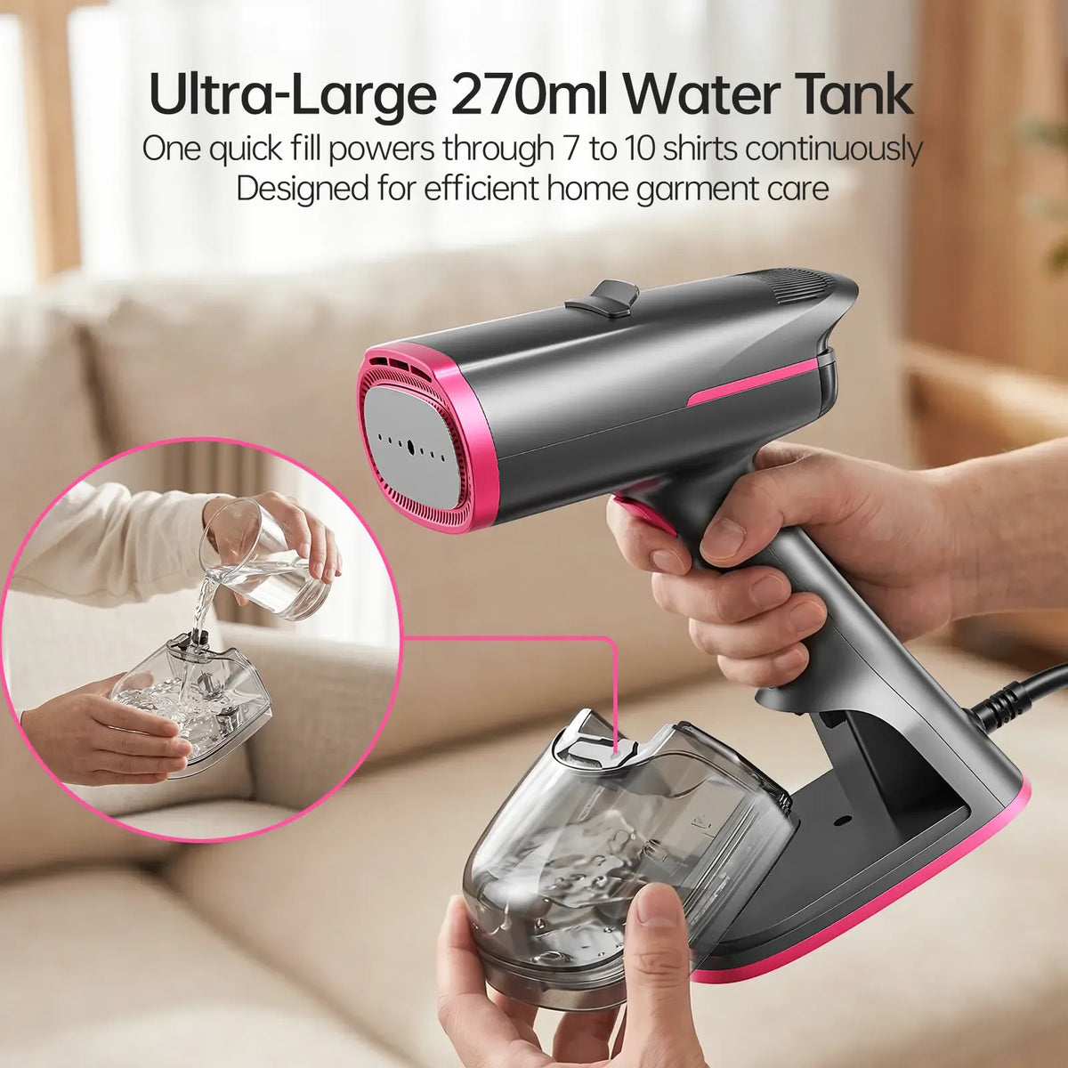 Portable 2-in-1 Clothes Steamer Iron, 1400W Vacuum Suction Garment Steamer with Large Ceramic Panel, 270ml Capacity for Household & Travel Wrinkle Care