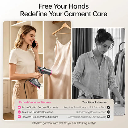 Portable 2-in-1 Clothes Steamer Iron, 1400W Vacuum Suction Garment Steamer with Large Ceramic Panel, 270ml Capacity for Household & Travel Wrinkle Care